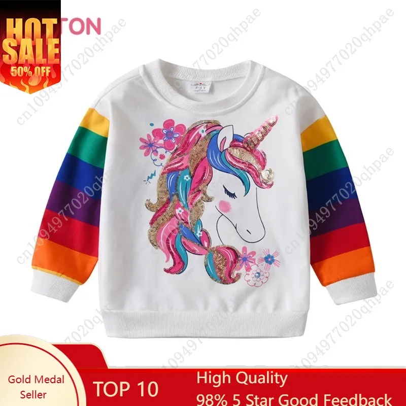 

Толстовки DXTON для девочек, детские толстовки с радужными полосками и аппликацией в виде единорога, детские толстовки с длинными рукавами, спортивные рубашки для детей от 3 до 12 лет