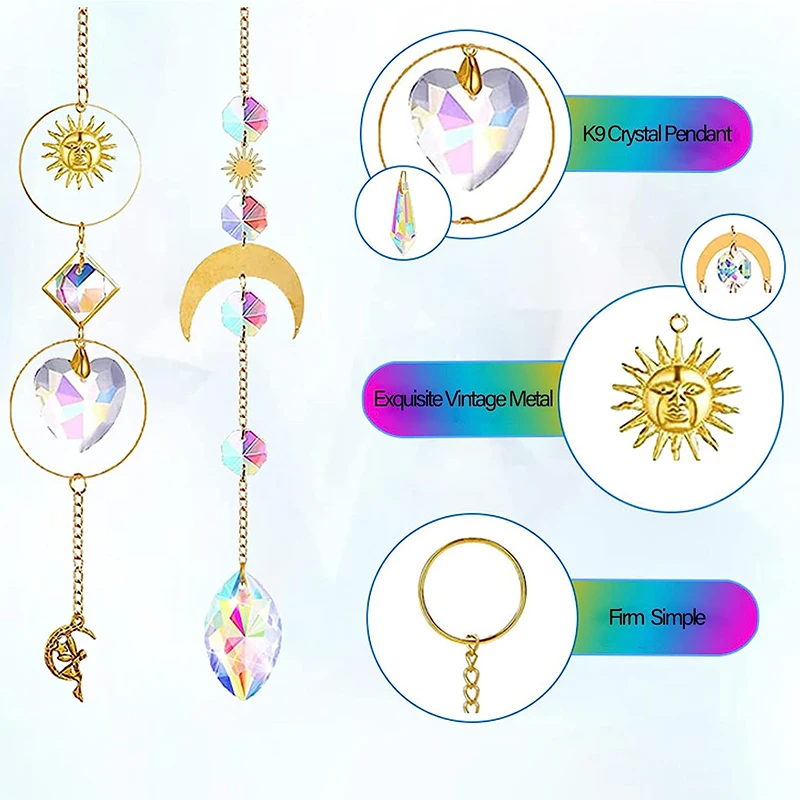 7Pieces Colorful Crystal Prisms  Hanging Sun Catcher, Sun Shine Catcher Rainbow Pendants, Garden, Christmas Tree Decoration