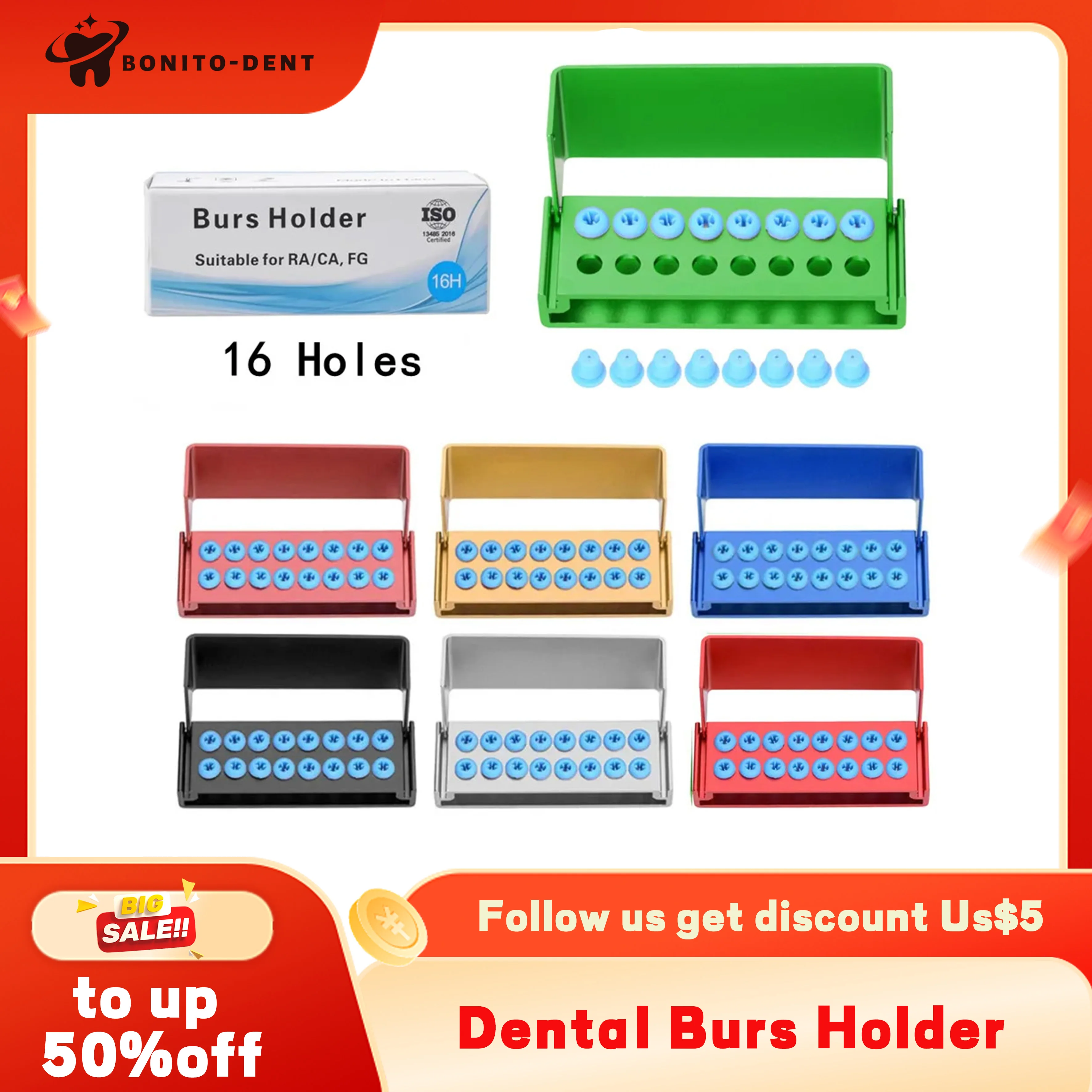 16 24 40 Holes Dental Burs Holder Dentistry Burs Case Dental Organizer High Low Speed Aluminium Alloy Disinfection Case tip tool