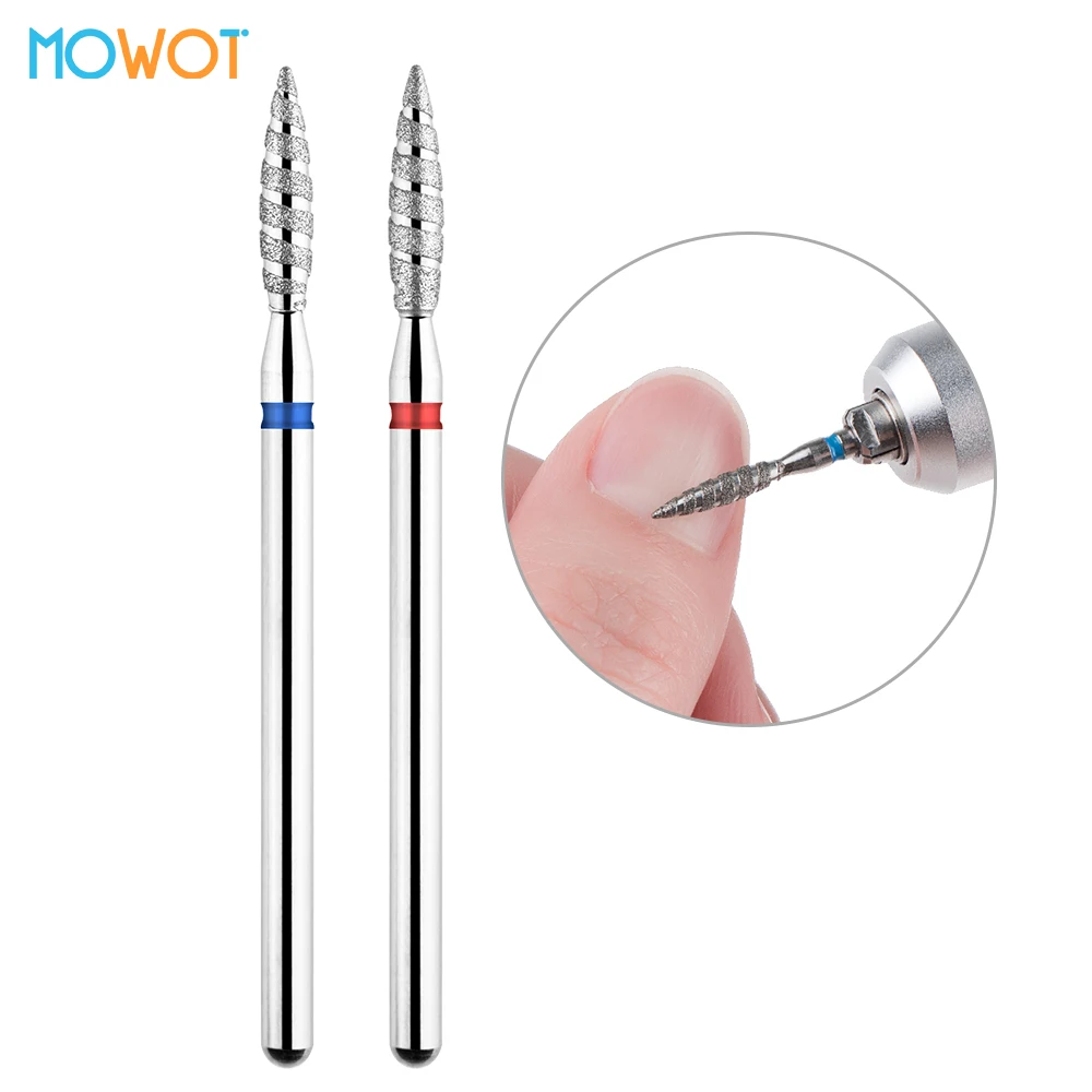 

MOWOT 2pcs Tornado Diamond Nail Drill Bits 3/32" Flame Rotary Milling Cutter for Manicure Cuticle Clean Burr Drill Bit Nail Tool