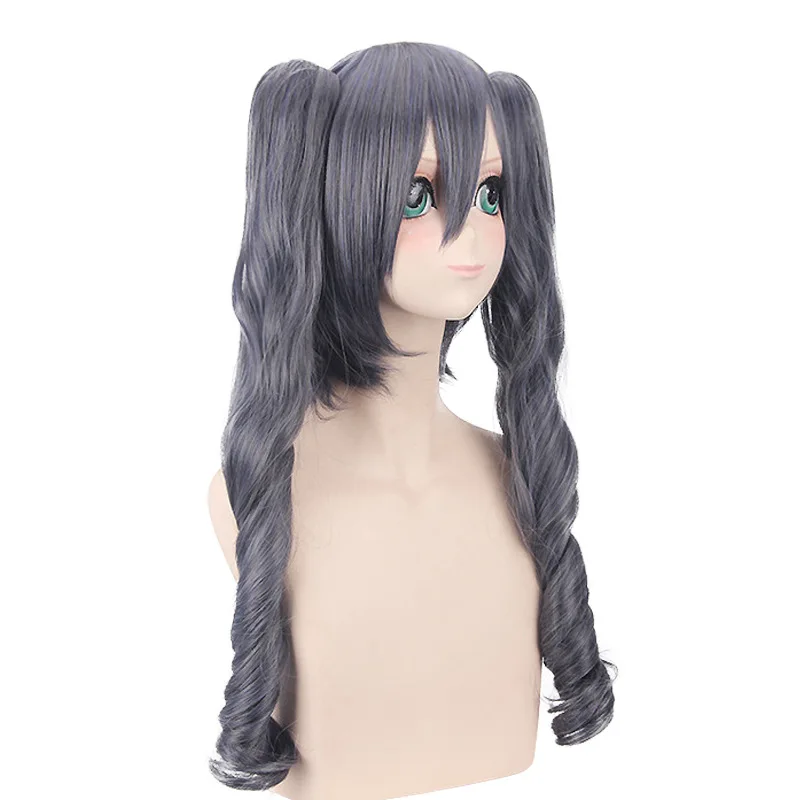 شعر مستعار صناعي طويل، رمادي أزرق، مزيج هيربيسي، نمط منفصل، زي حفلة الهالوين، لعب الأدوار الأنيمي