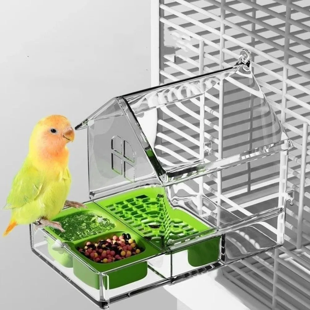 

Многофункциональная прозрачная кормушка-купальня для попугаев с защитой от рассеивания корма, выдвижная, внешняя, пластиковая, для балкона