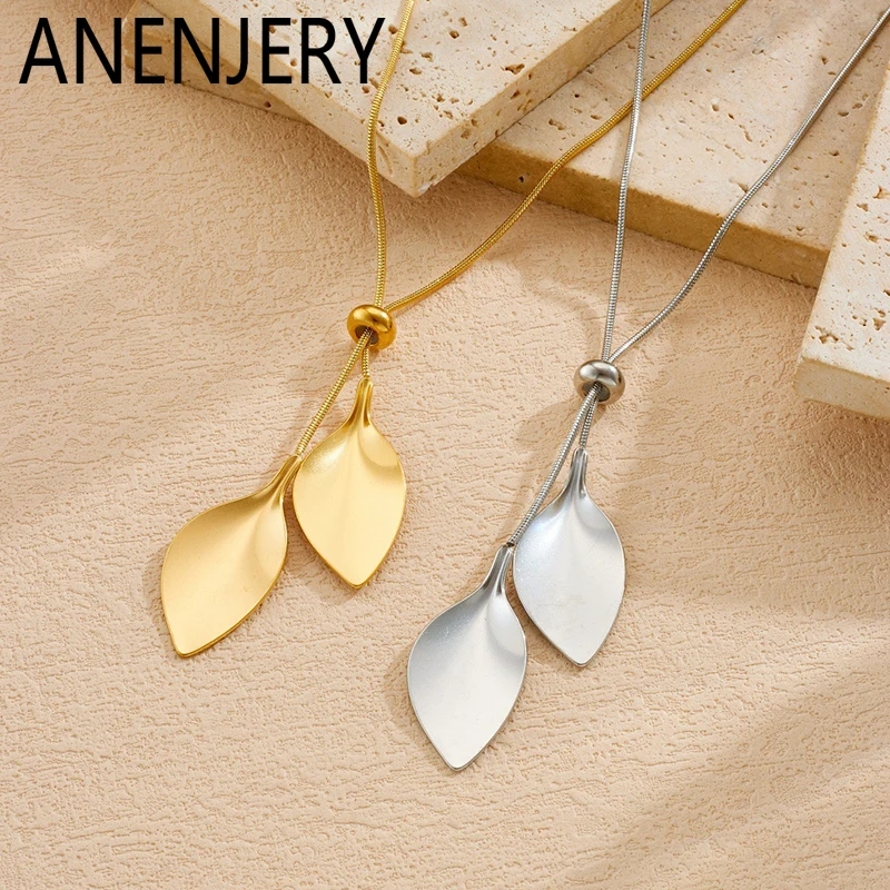 ANENJERY 316L Edelstahl Blattanhänger Halskette für Damen, temperamentvolle Vintage-Schlüsselbeinkette, Schmuckgeschenke, Großhandel