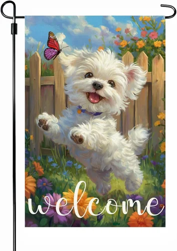 Maltese Dog Welcome Garden Flag, 12 X 18 Inch Burlap Double Side Print,Spring Su HHJ LLG