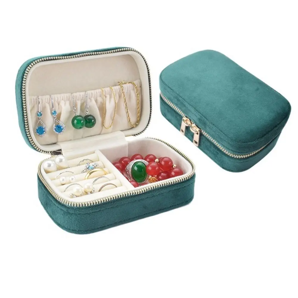 

Zipper Closure Jewelery Storage Case Square Flannel Lining Portable Jewelry Box Exquisite Velvet Travel Jewelry Case