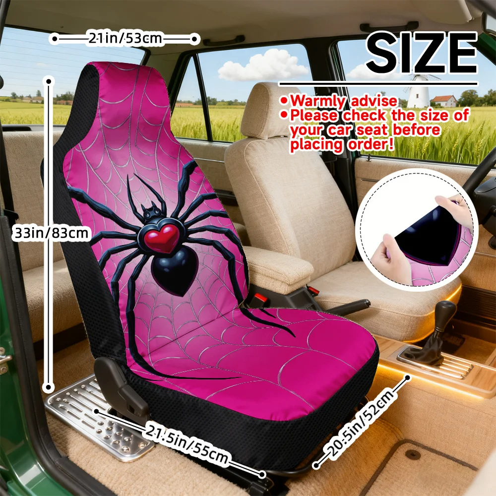 2pcs Spider Heart Web Style Car Covers | Durable And Soft Polyester Fiber, Universal Fit, Machine Washable, Perfect For Car Enth