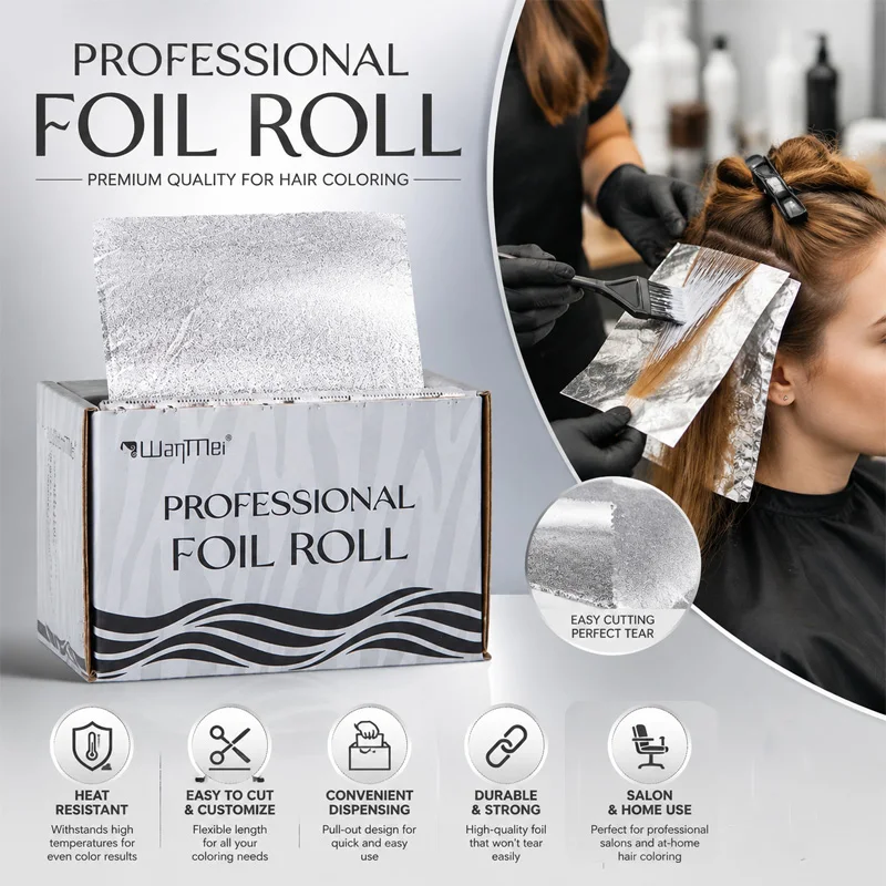 Professional Hair Foil Roll, Heat Resistant Aluminum Highlight Foil, Easy Cut & Tear Dispenser Box Hair Coloring Foil for Salon Hair Bleaching, Dyeing & Home Hair Color Treatment