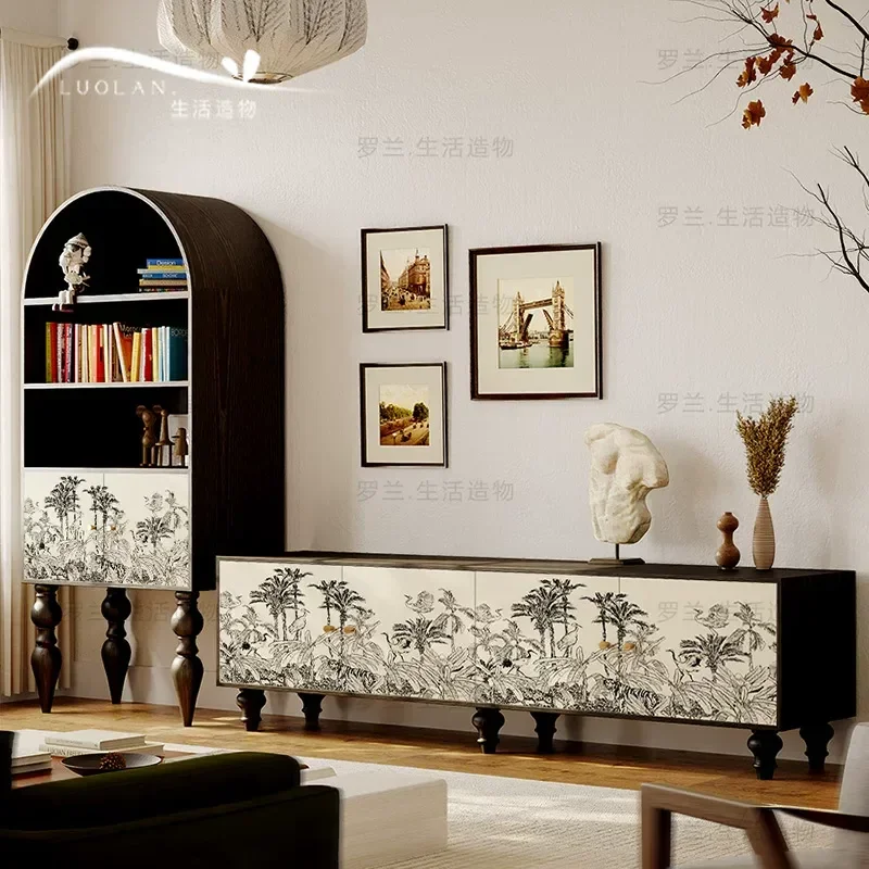 Solid Wood TV Cabinet Living Room Storage Integrated Decorative Cabinet Bedroom Low Cabinet Free Installation Household