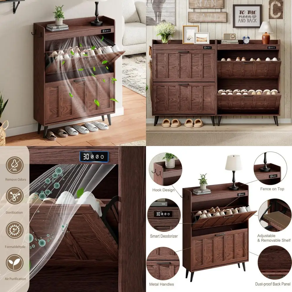 

Shoe Storage Cabinet with Dual Drawers, Odor-Control Shoe Organizer for Entryway, Slim and Space-Saving Design