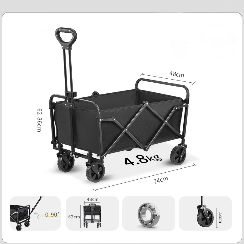 Chariots pliables de 180 L avec roulettes. Grands chariots pliables pour l'épicerie, le camping sur la plage, chariot de jardin pliant