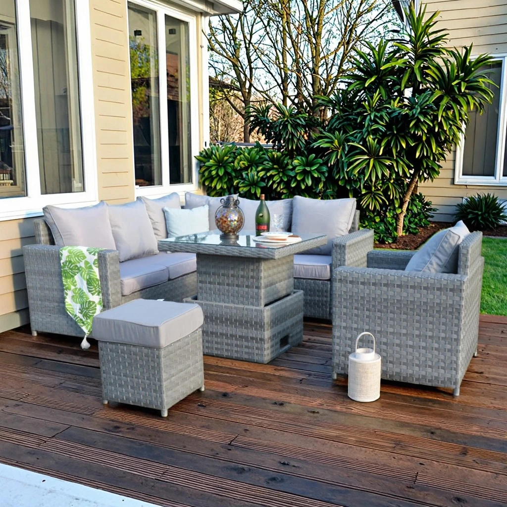 Factory Direct Sell Garden Corner Set Modern Wide Rattan Furniture Outdoor Lounge Sofa Set with Lift Table