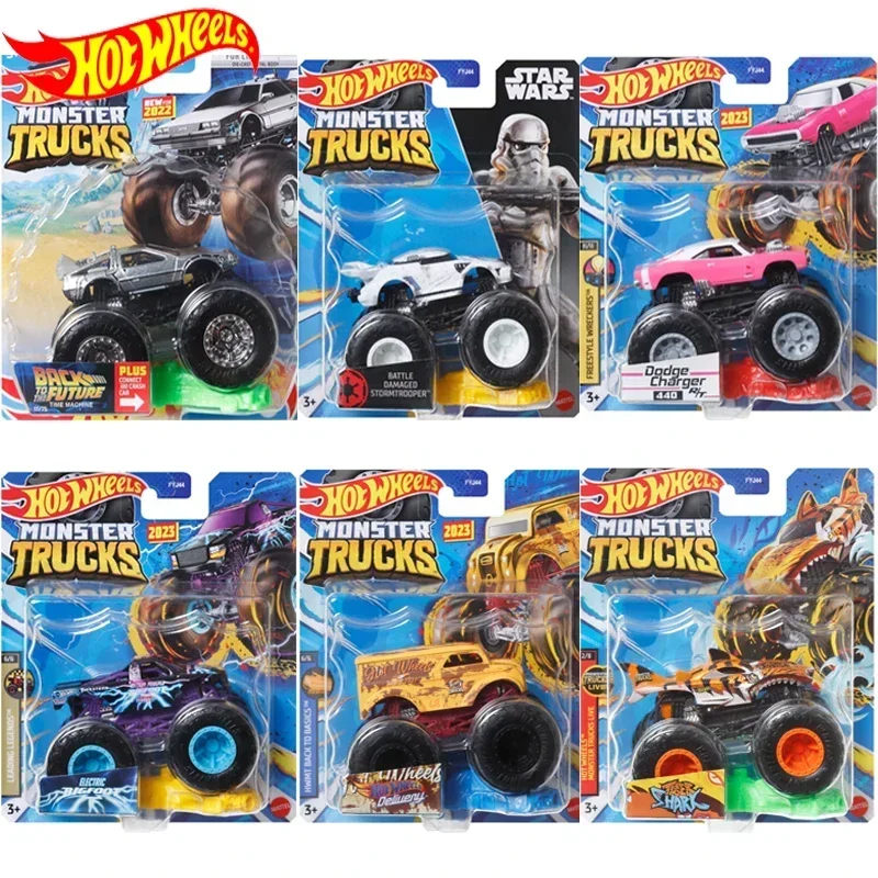 Original Hot Wheels Auto Monster Trucks Jungen Spielzeug für Kinder 1/64 Druckguss Big Foot Voiture zurück zu zukünftigen Dodge Charger Batman