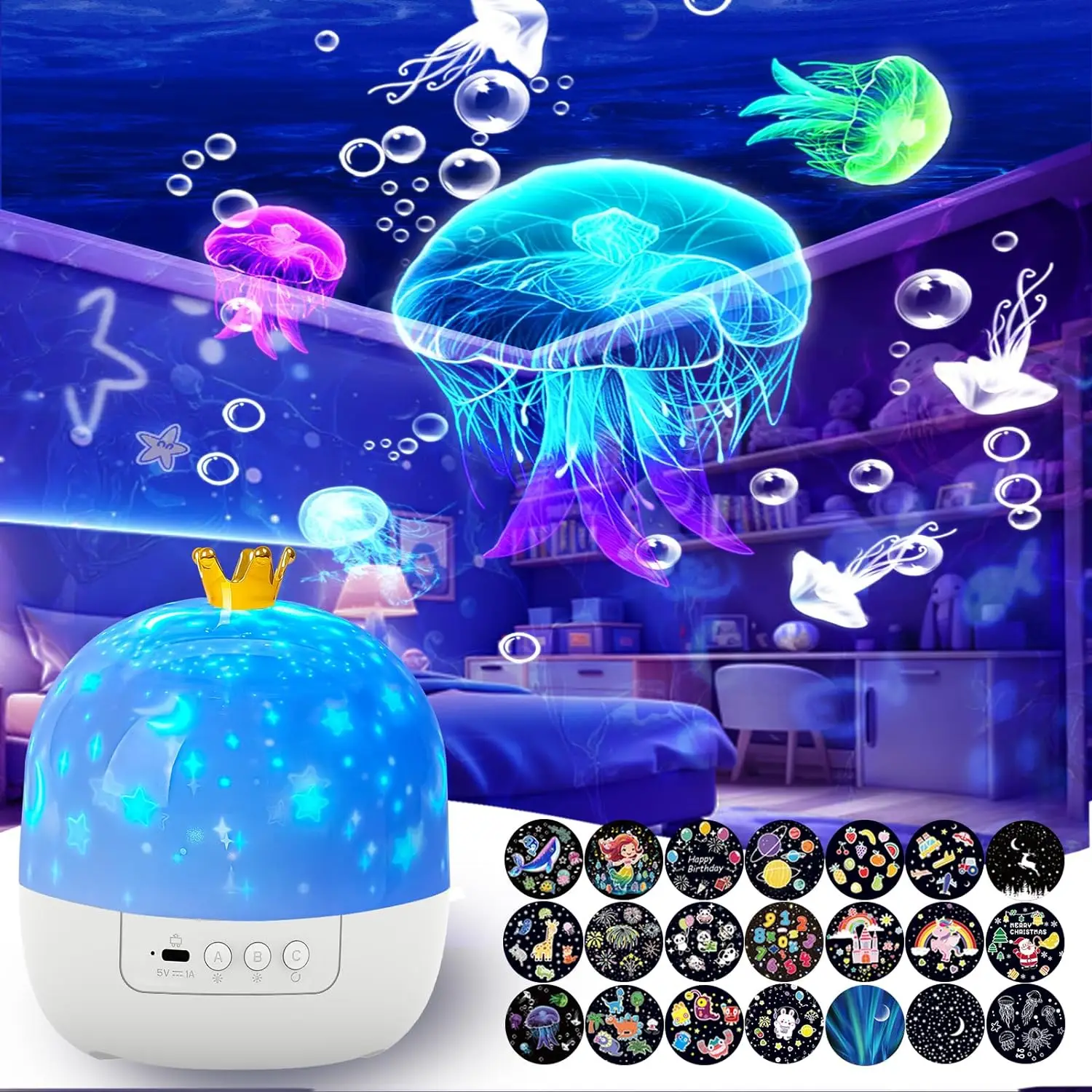 21 in 1 Crown Galaxy Projector Night Light 360° Rotating USB Dimming Starry Sky Projector for Kids Bedroom Room Decoration