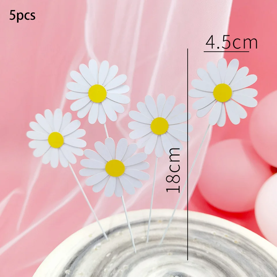 1 conjunto de resina daisy bolo topper multi tamanho papel flor toppers para festa de aniversário da menina decorações do bolo de casamento