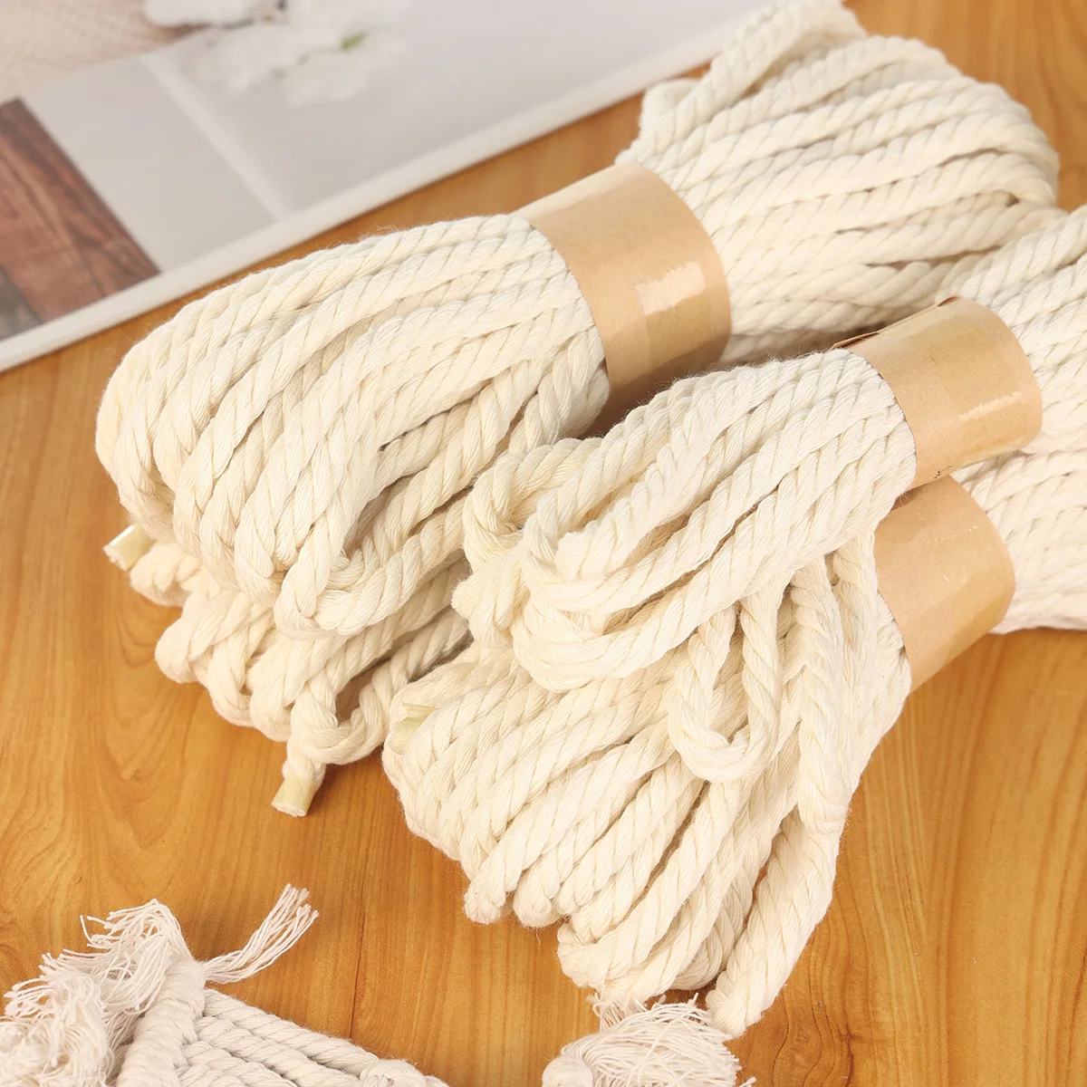 Corda bianca crema in cotone macramè da 6 mm per appendere alla parete bohémien, tessitura fai-da-te e realizzazione di arazzi