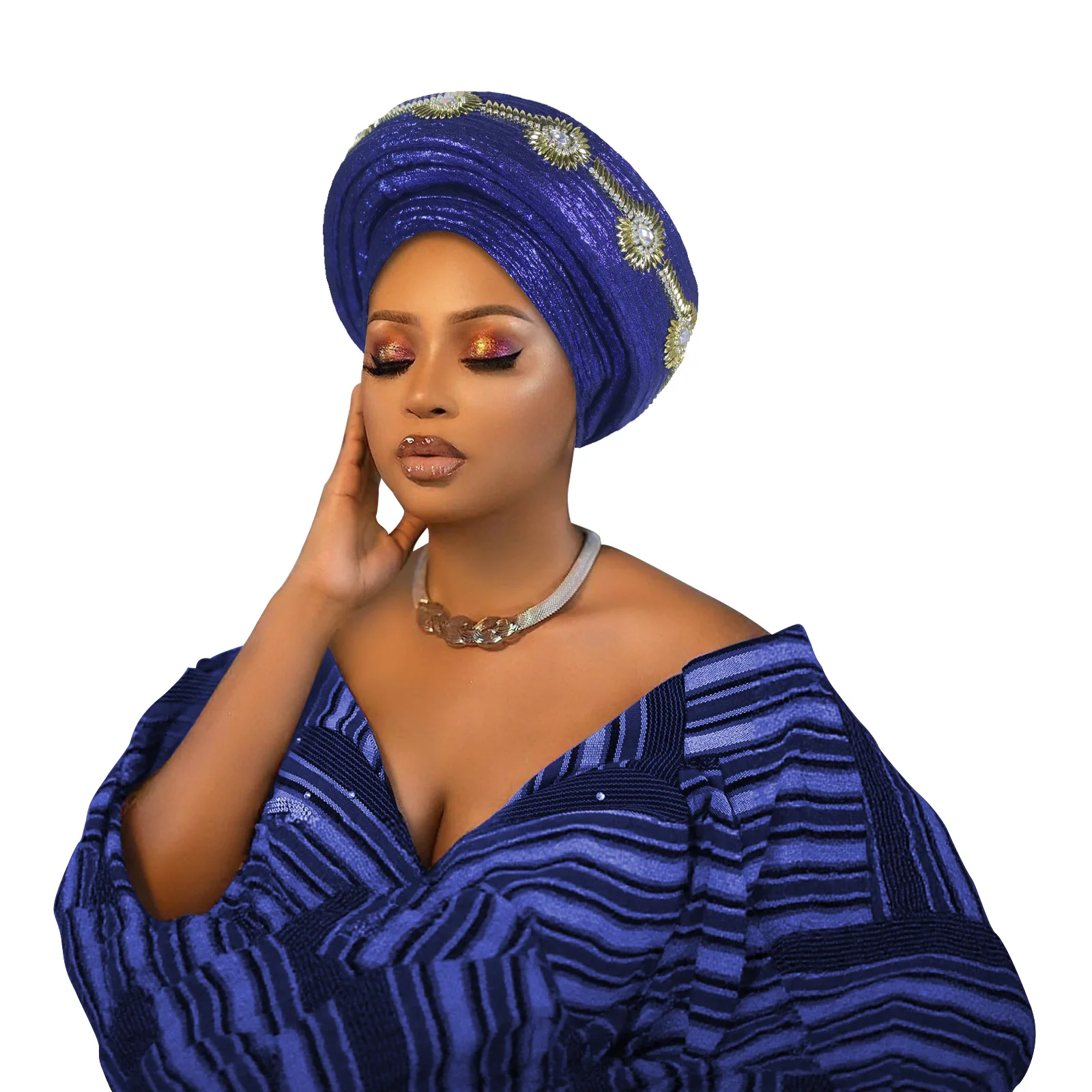 

African Auto Gele Headtie Nigeria Party Headgear Pleated Turban Hat Female Head Wraps Bonnet Muslim Fashion Hijabs Outfits