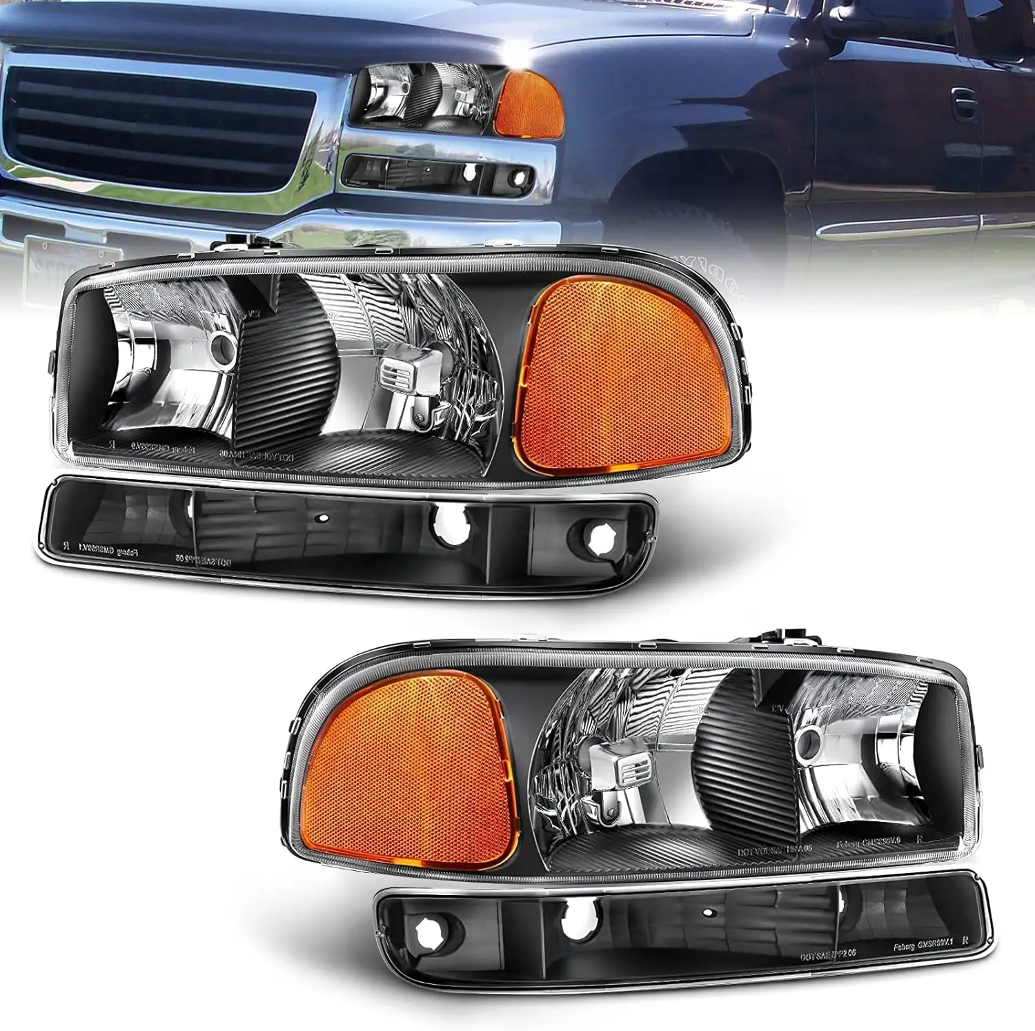 

Headlights Compatible with 1999 2000 2001 2002 2003 2004 2005 2006 GMC Sierra 1500HD 2500HD/2007 1500 2500 3500 Clsic / 00-06 Yu