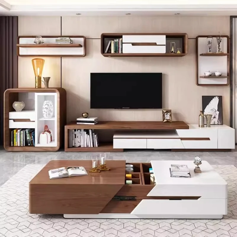 Creative multi-functional intelligent lifting coffee table TV cabinet combination set
