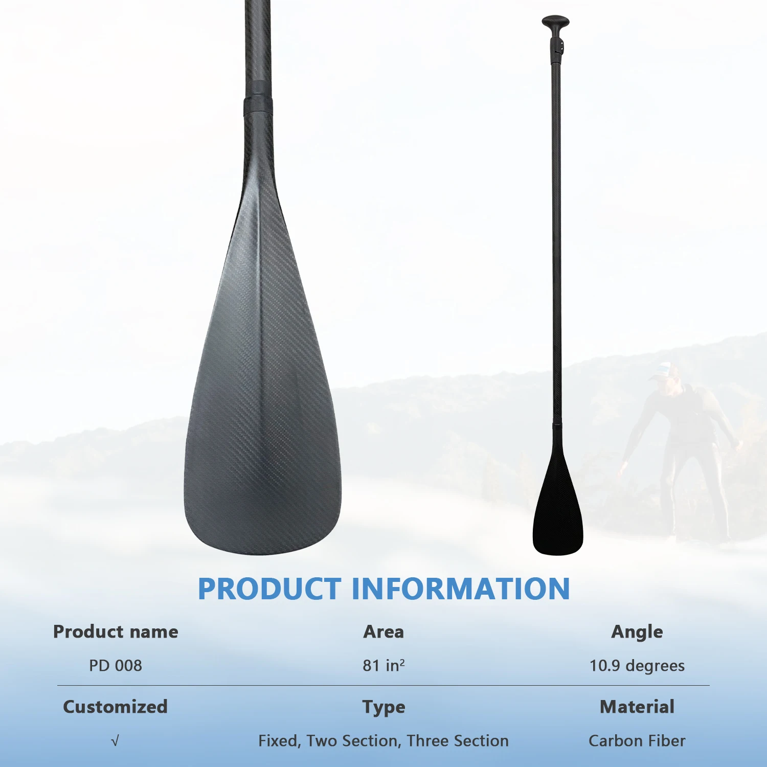 NEUES Design, verstellbar, superleicht, Kohlefaser, Wassersport, anpassbar mit Logo, Drachenboot, Kanu, Kajak und Board, SUP-Paddel