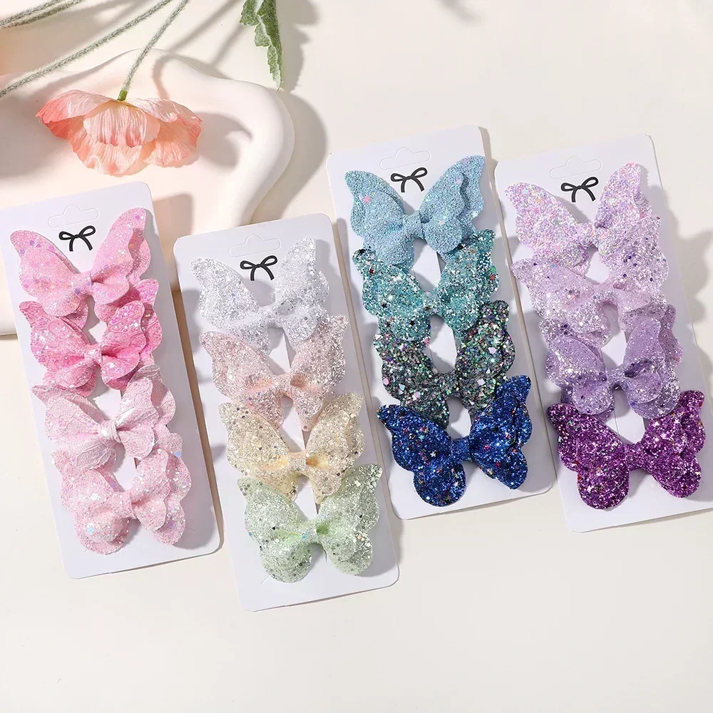 2/4/5Pcs Girls Cute Sequins Double Butterfly Hair Clip Bow Hairpins DIY Headwear Bow Decor Hairgrip Toddler Hair Accessories