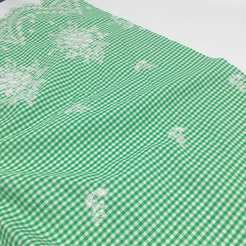 

Cotton Border Embroidery Pattern Checkered Fabric Curtains Tablecloths Pajamas Dresses Materials Accessories