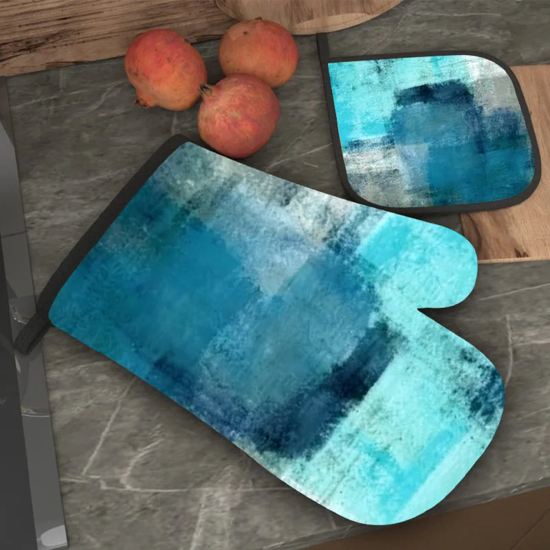 

2Pcs/4Pcs Artistic Theme Heat Resistant Oven Mitts Set for Cooking Baking Multi Functional Kitchen Gloves with Matching Pot Holders