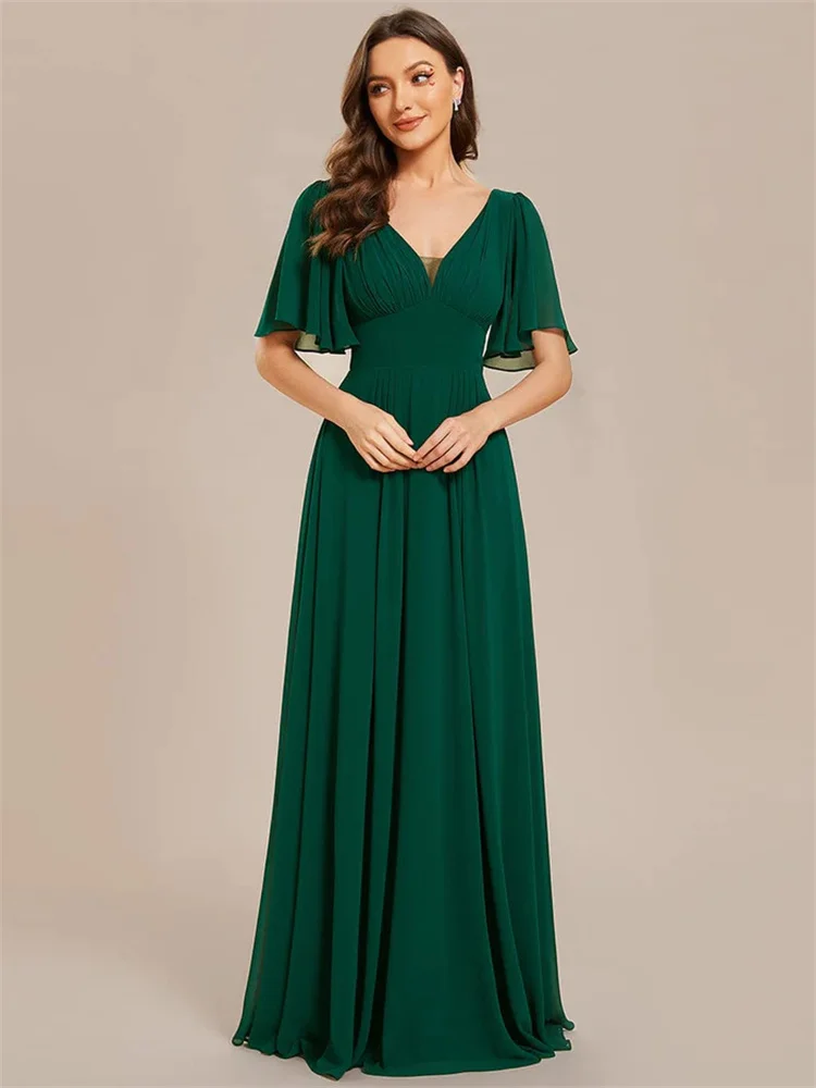 

Hot Selling Sweetheart Neck Short Sleeves A-Line Chiffon Bridesmaid Dress Deep V Back With Zipper Gowns For Wedding Guests 2024