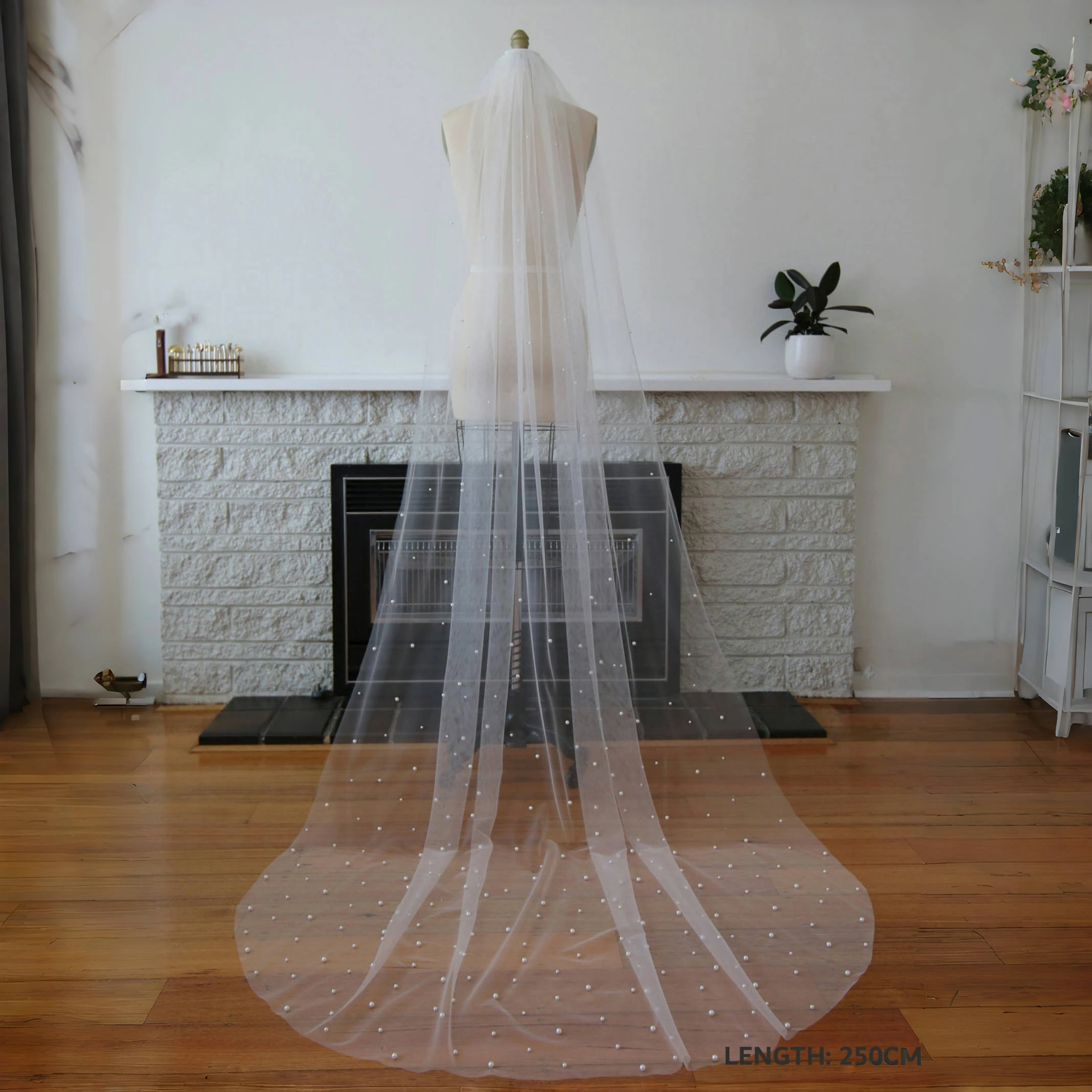 Pearls Wedding Veils 1 Tier Soft Bridal Veil Beaded Wedding Accessories 3M Cathedral Length Veil for Bride Ivory V176