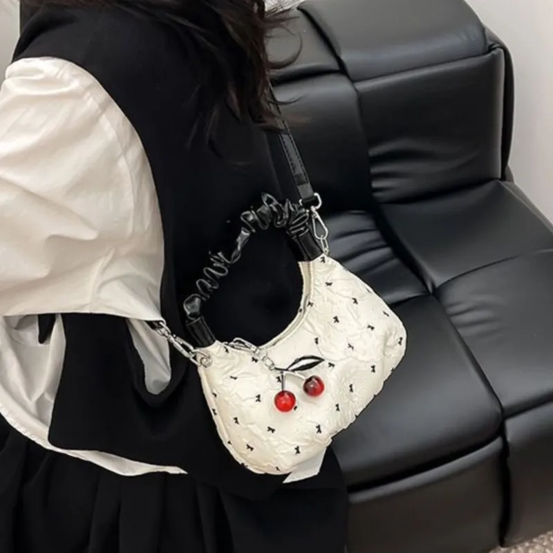 JIAERDI الحلو لطيف القوس حقيبة يد المرأة التجاعيد فقاعة سعة صغيرة حقيبة كتف السيدات موضة أنيقة حقيبة كروسبودي عادية 2025 #2