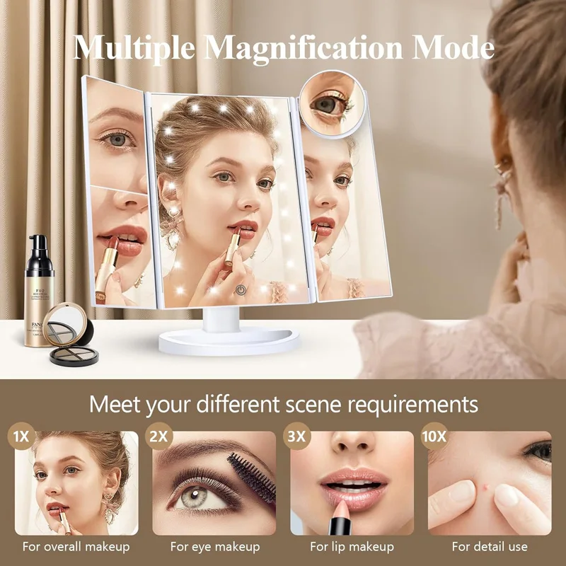 New foldable touch screen makeup 3X/2X/10X magnifying makeup mirror Portable LED nightlight desktop makeup mirror