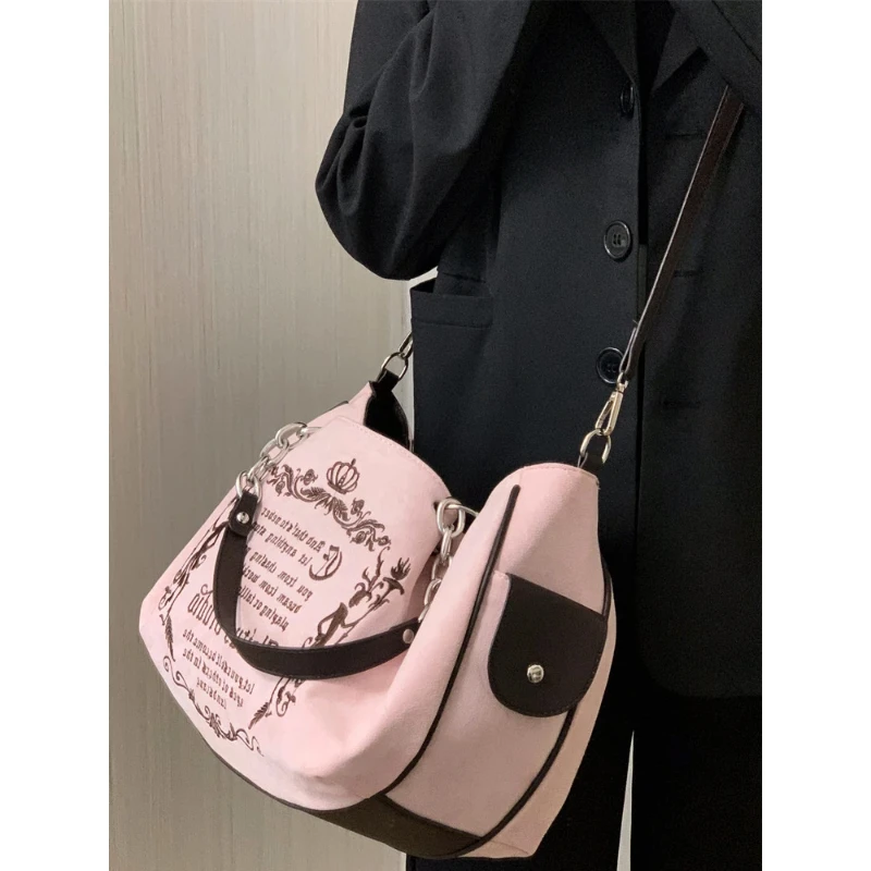 Embroidery Letter Tot Bag Women New In Large Capacity Retro Gothic Handbag Free Shiping Niche Desing Brand Soft Crossbody Bag