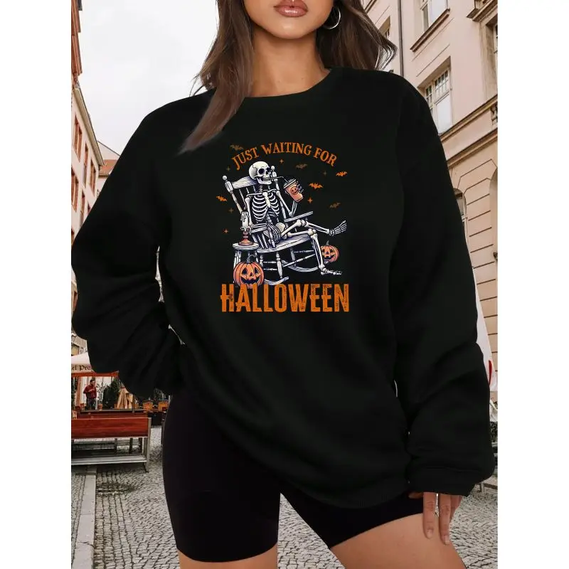 

Halloween Pattern Printed Sportswear for Women's Street Pullovers, Warm and Soft Hoodies, Loose Round Neck Women's Clothing