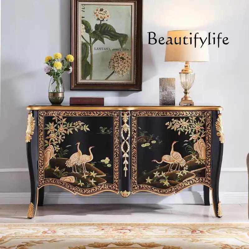 American neoclassical solid wood painted dining side cabinet villa living room storage storage cabinet French retro entrance