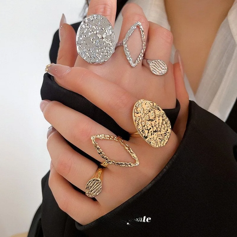

Folded Oval Rhombus Open Ring Set Unique Design Sensation Index Ring Gift Exaggerated Ring Women's Faion Jewelry Accories