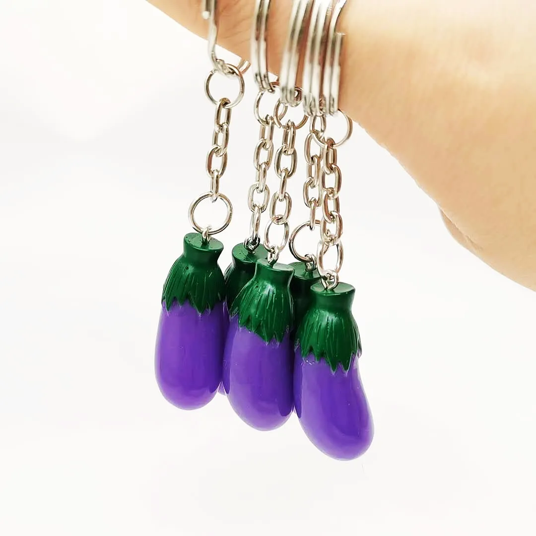 New simulation pendant eggplant keychain resin eggplant vegetable bag pendant event gift