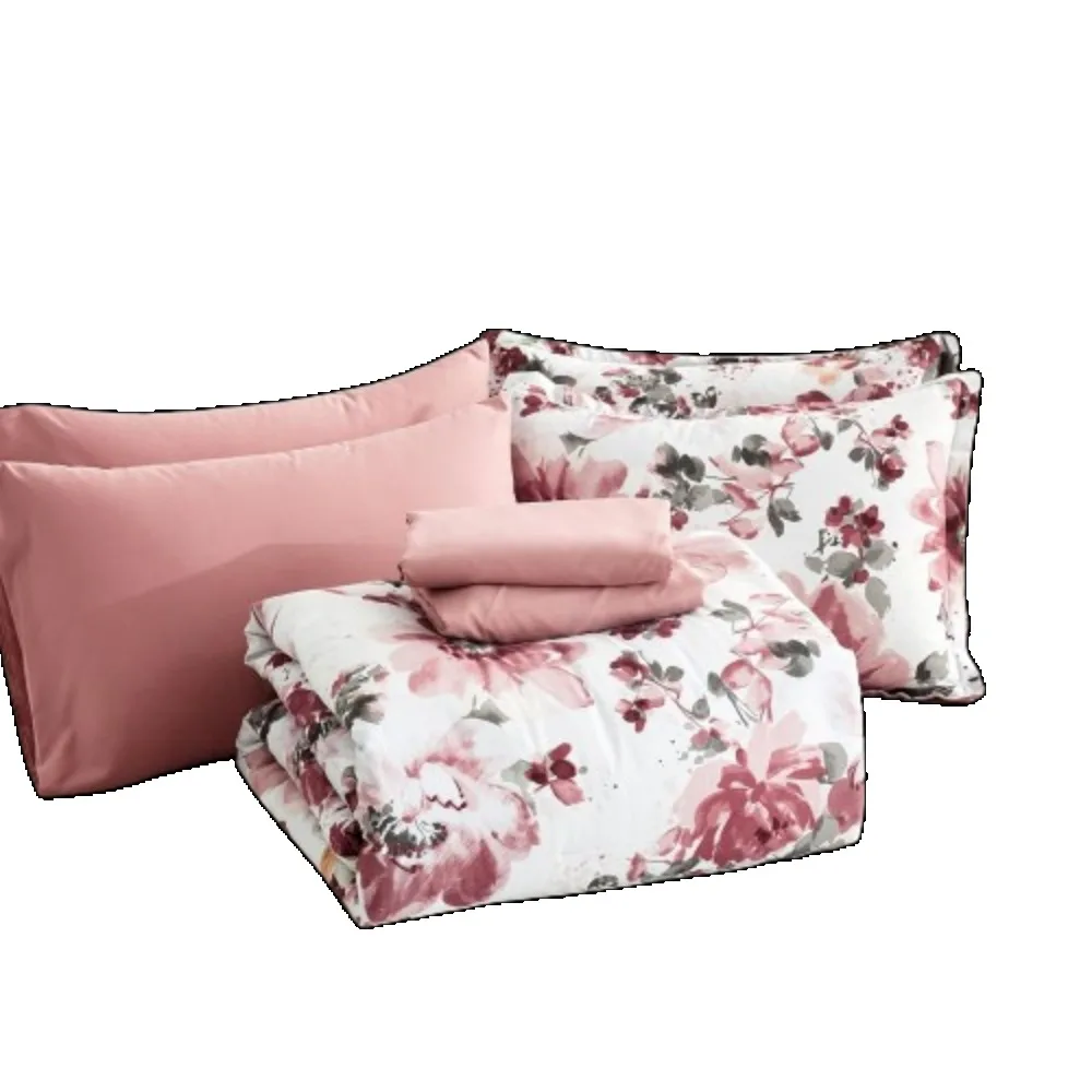 Imagem -06 - Conjunto de Cama Rosa com Edredão Floral Peças de Cama em Bolsa Microfibra Macia Completa para Todas as Temporadas King Size