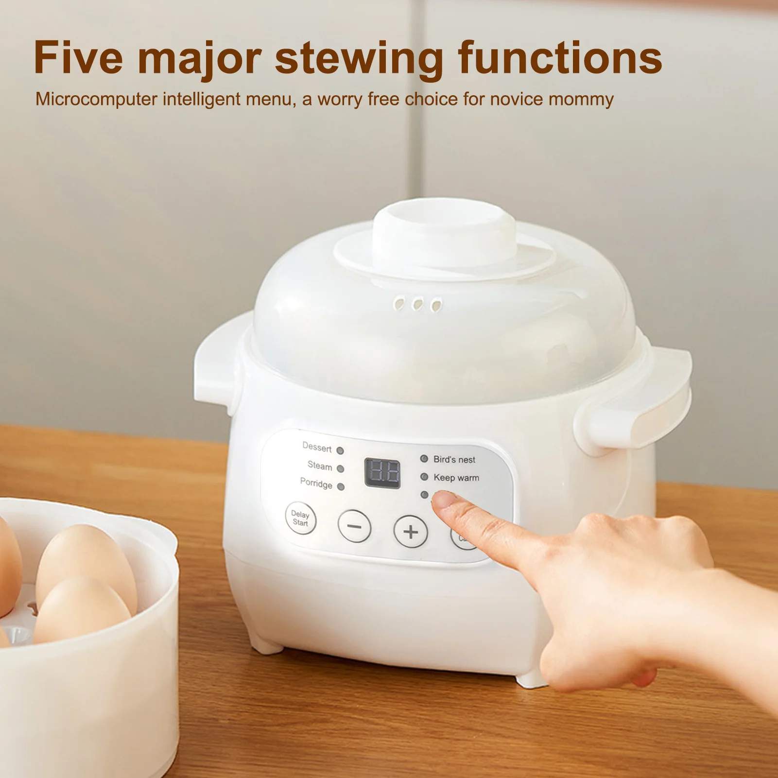 

110V Mini Ceramic Stew Cooker 1L Capacity Electric Slow Cooker Porridge Soup Pot Automatic Power Off Electric Stew Pot 200W