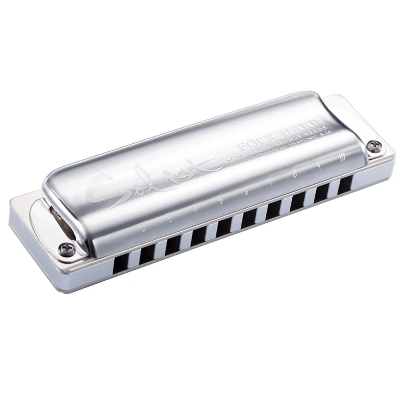 KONGSHENG-Solist,10 Hole Diatonic Harmonica, Folk Blues Harp, Stainless Steel Cover Mouth Organ, Professional Musical Instrument