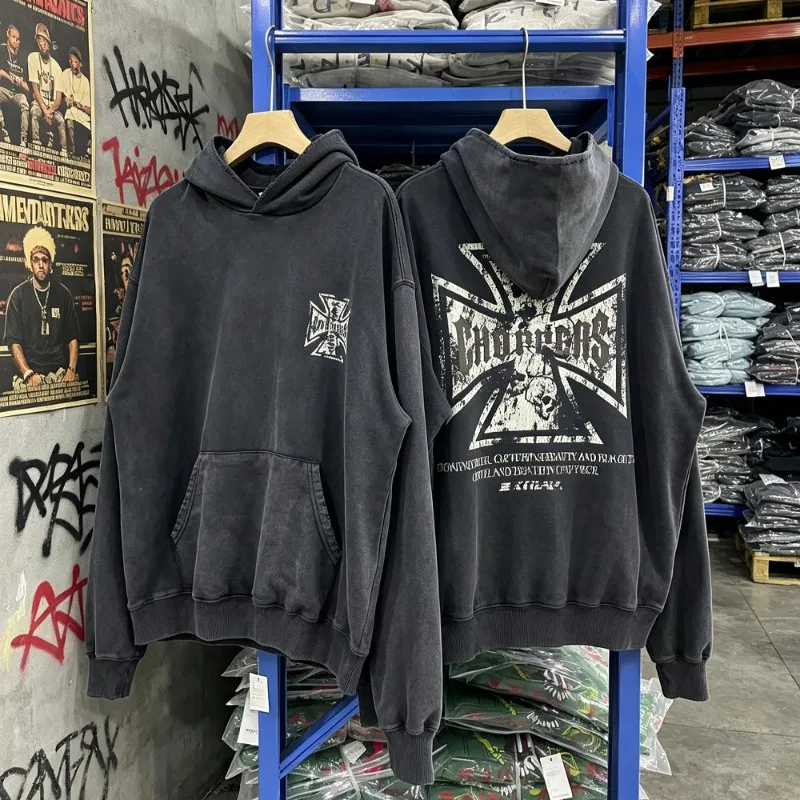 Vintage Distressed West Coast Hoodies High Quality Cotton Loose Casual Women Men Hooded Sweatshirt Oversized