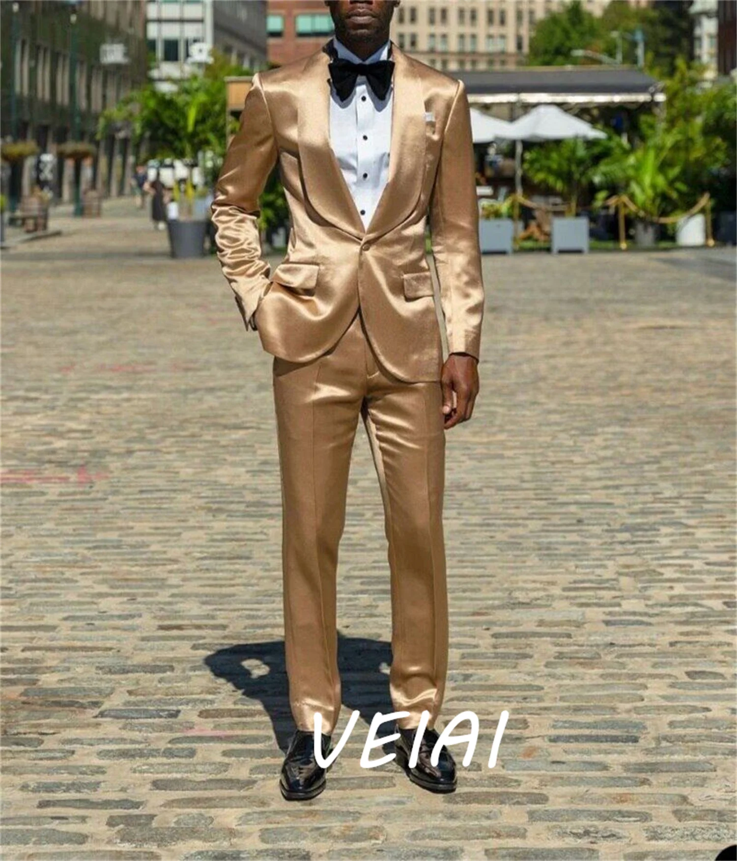 

CustomizedTailored Gold One Button Men Suits Peaked Lapel Formal Tuxedos For Wedding Bridegroom 2 Pieces Prom Blazers (Jacket+Pa