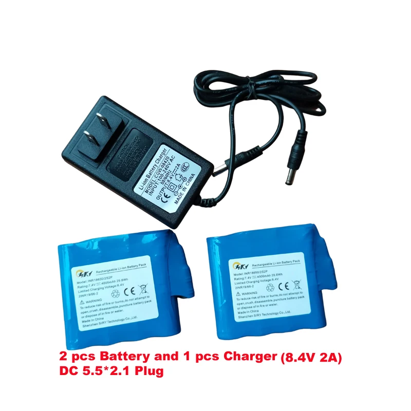 18650 2S2P 7.4V 4400mAh Lithium Rechargeable Heated Battery with 8.4V Charger For Heated Coats Belts Glove Battery