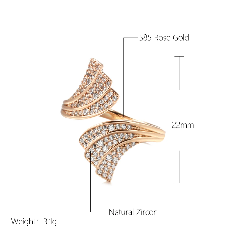 Kinel New 585 Rose Gold Metal Open Ring for Women Micro Wax Inlay Natural Zircon Ring Modern Party Fashion Jewelry 2022