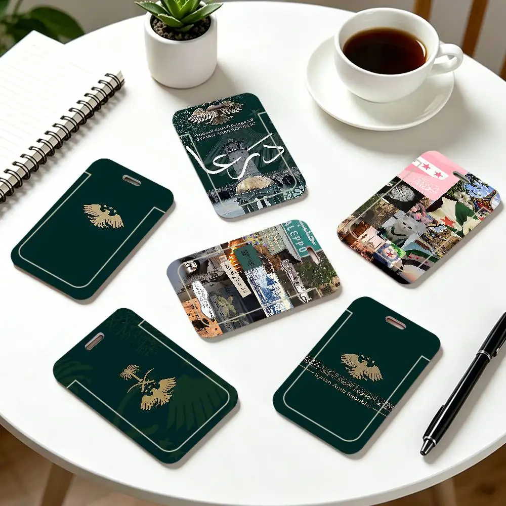 Syria Syrian Flag ID Card Holder Cute PVC Badge Holder Cartoon Card Cover Student ID Bus Card Case With Clear Window