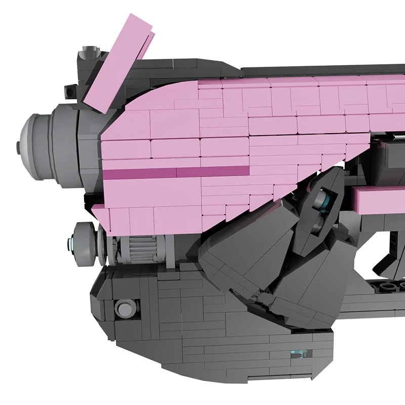 MOC FPS gra OW. D.VA Character Arms różowe światło pistolet o przyszłej wojnie broń pistolet zestaw klocków budowlanych dla małych dzieci prezenty