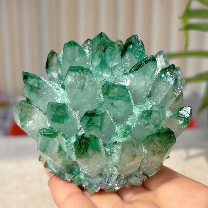 Green Quartz Crystal Cluster - Raw Phantom Green Stone for Yoga, Meditation And Home Decor | Perfect Gift for Parents