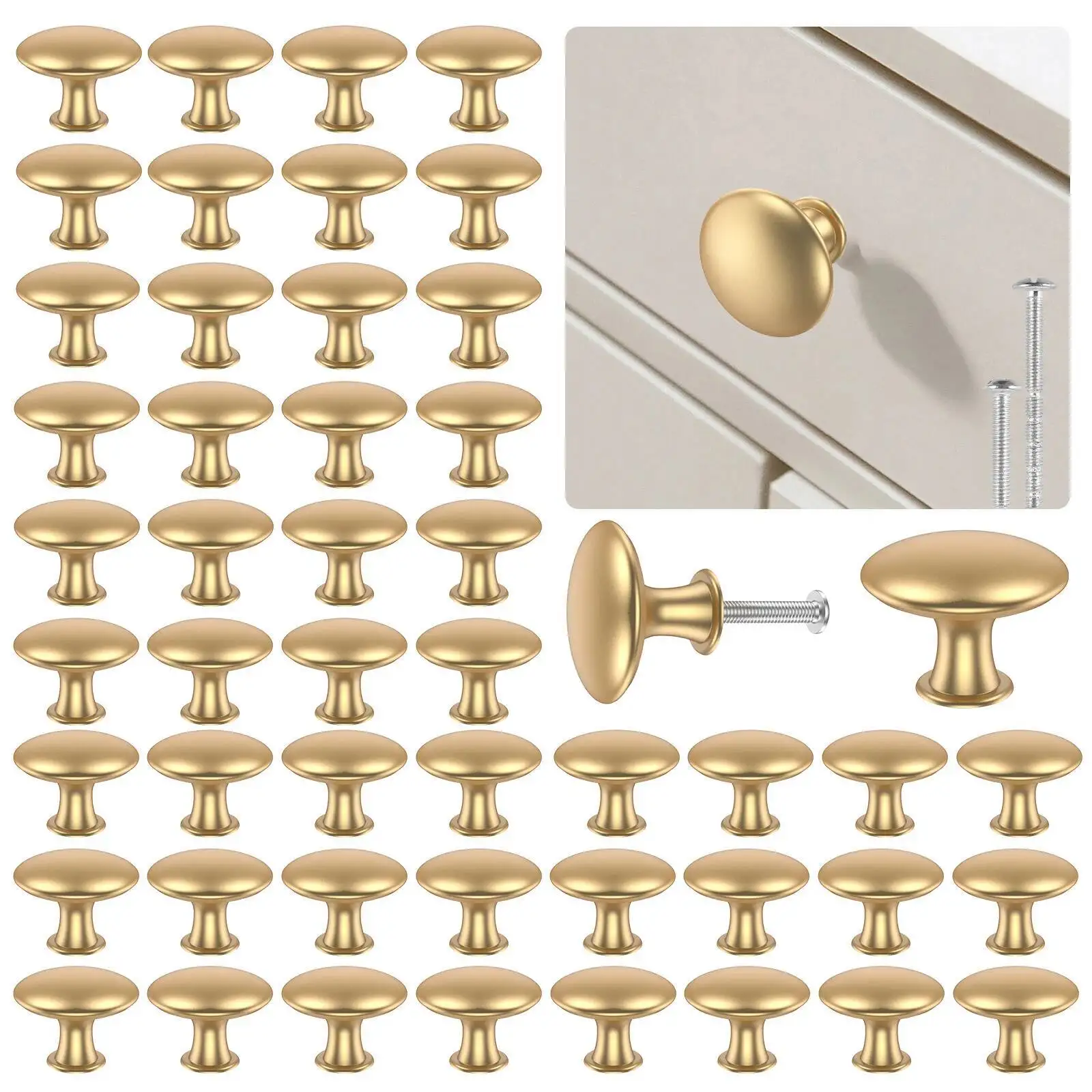 

50Pcs Knob Set Zinc Alloy Cabinet Handles Rustproof Gold Dresser Knobs With Screws Decorative Drawer Pull Handle