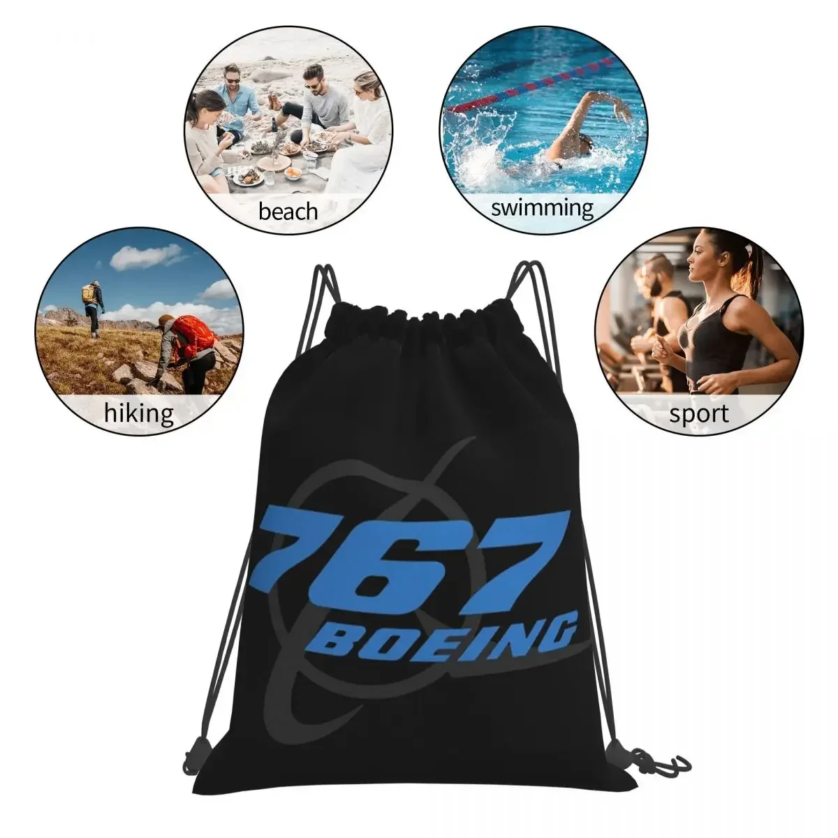 Boeing 767 Essential Backpacks Casual Portable Drawstring Bags Drawstring Bundle Pocket Sports Bag BookBag For Man Woman Student