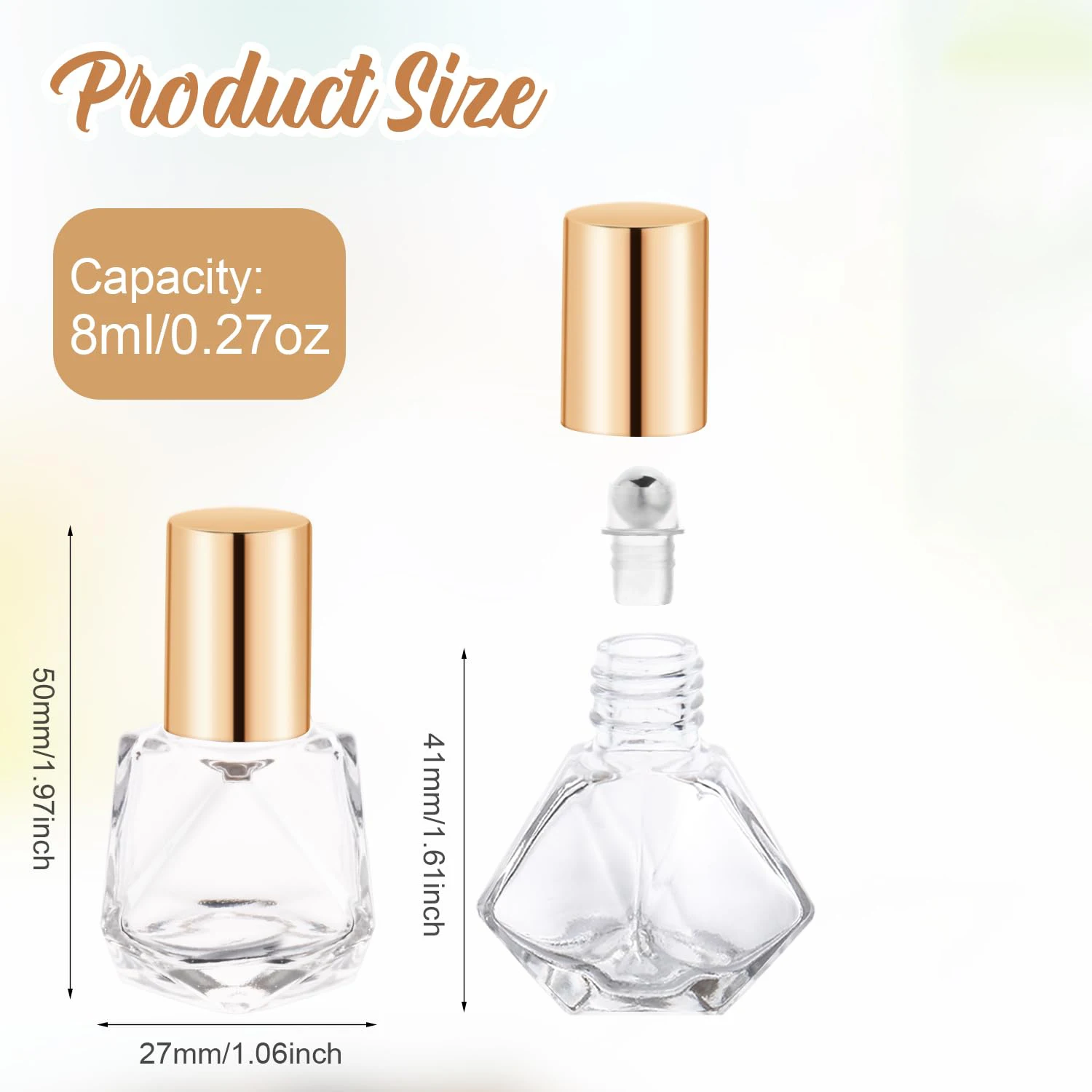 30 قطعة 8 مللي زجاجات دوارة للزيت العطري زجاجات مضلعة زجاجية قوارير مستحضرات التجميل الفارغة حاويات مع كرات دوارة من الفولاذ المقاوم للصدأ