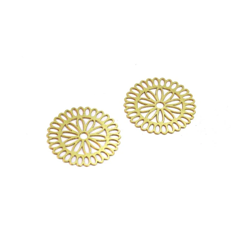 20pcs Hollow Daisy Earring Charms, Brass Flower Charm, Jewelry Making, Round Circle Charm, Earring Findings, 20x0.45mm R2607