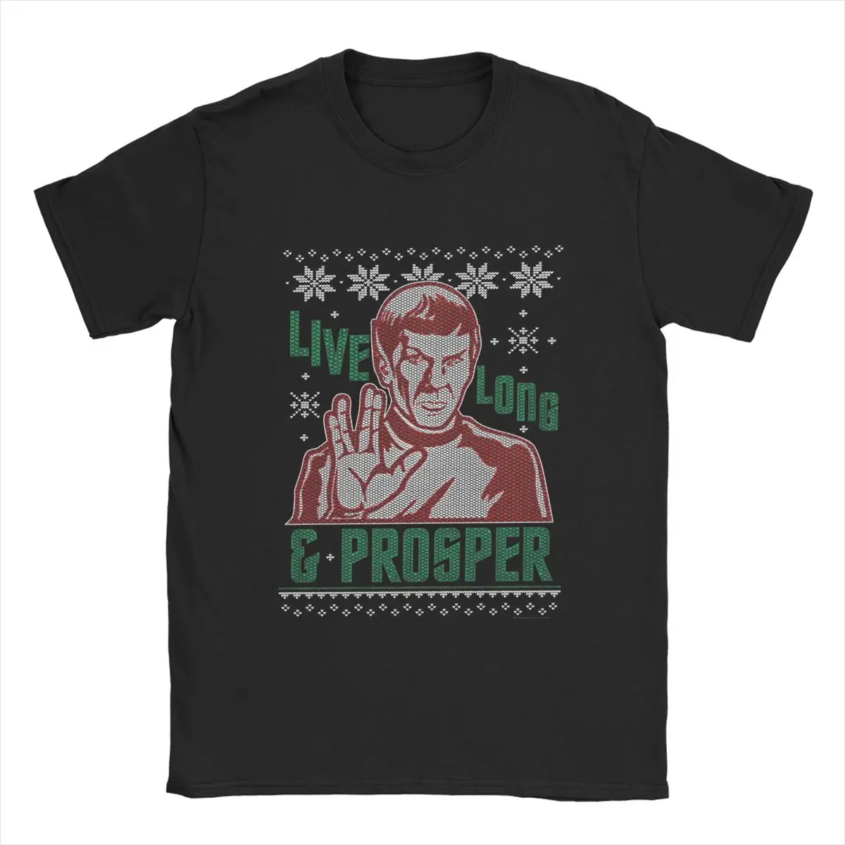 Amazing Star Treks Spock Live Long And Prosper T-Shirts for Men Round Collar Pure Cotton T Shirt Ugly Christmas Sweater Short